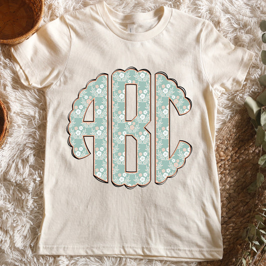 Blue Floral Monogram Tee ADULT