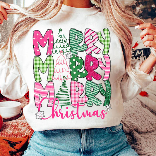 Merry Merry Merry Christmas PINK ADULT Tee