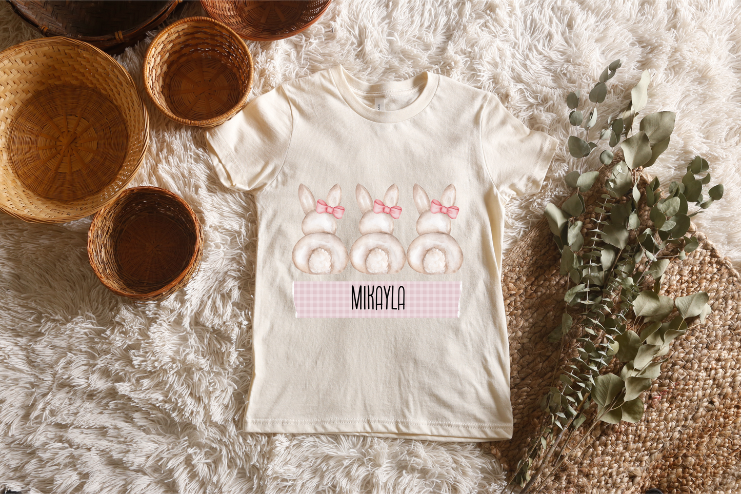 Custom Name Girl Bunny Kids Tee