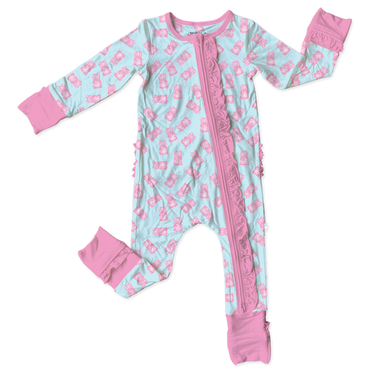 Addison Bamboo Ruffle Convertible Zipper Footie