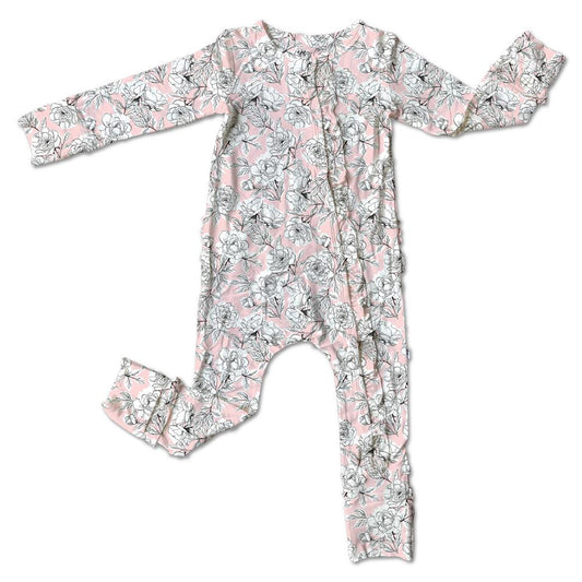 Allie Floral Bamboo Ruffle Convertible Snap Footie