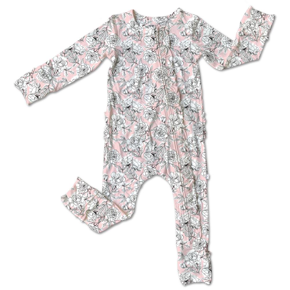 Allie Floral Bamboo Ruffle Convertible Zipper Footie