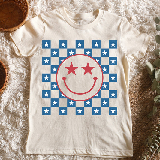 Patriotic Checkered Smile Kids Tee