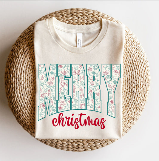 Merry Christmas Pattern ADULT Tee