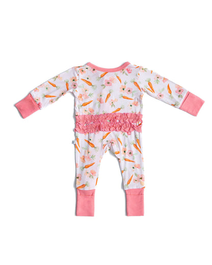 Lillian's Pink Easter Carrots Bamboo Ruffle Convertible Footie