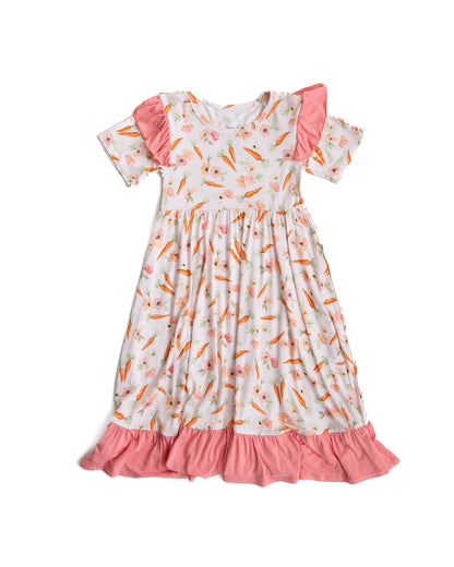 Lillian's Pink Easter Carrots Ruffle Girls Dress