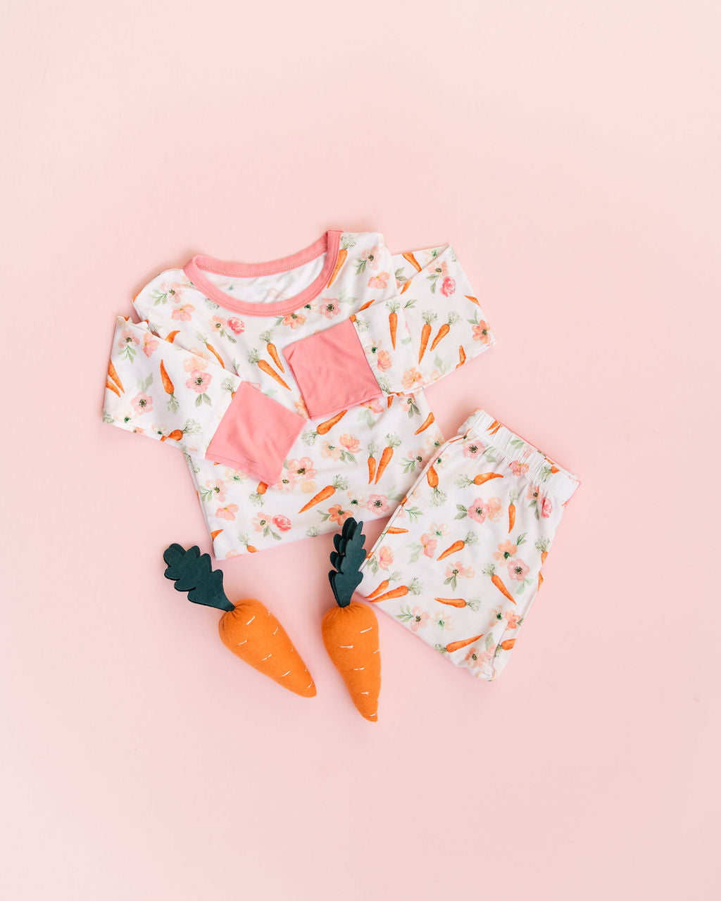 Lillian's Pink Easter Carrots Bamboo 2-Piece Long Sleeve Set