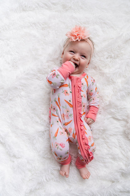 Lillian's Pink Easter Carrots Bamboo Ruffle Convertible Footie