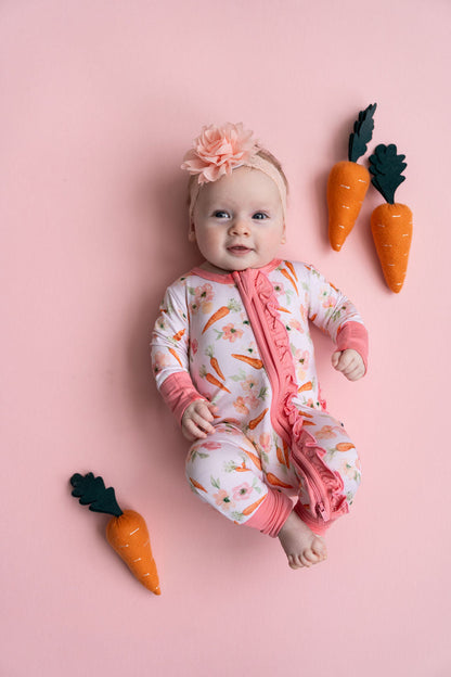 Lillian's Pink Easter Carrots Bamboo Ruffle Convertible Footie