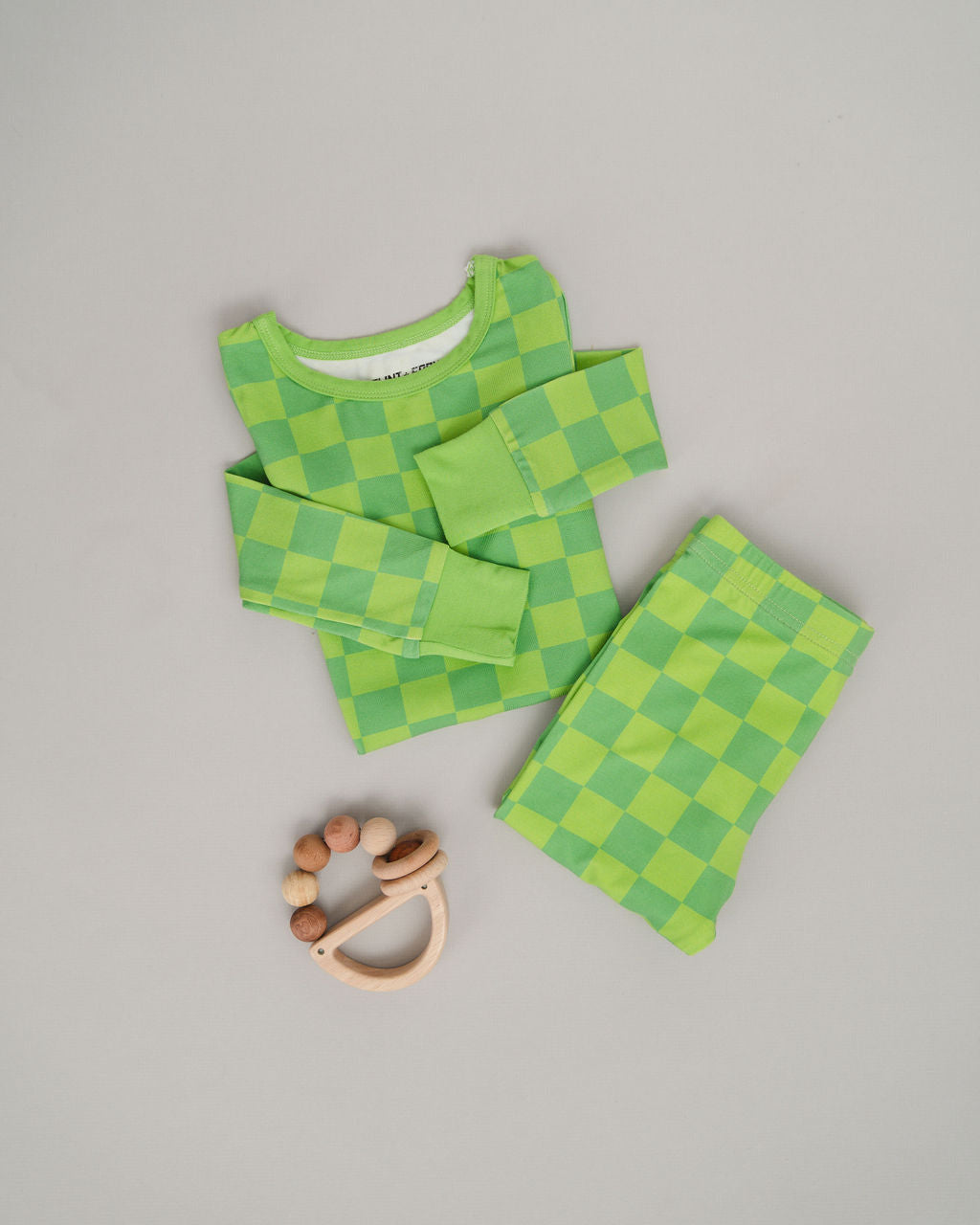 Lime Checkers 2-Piece Pajama Set