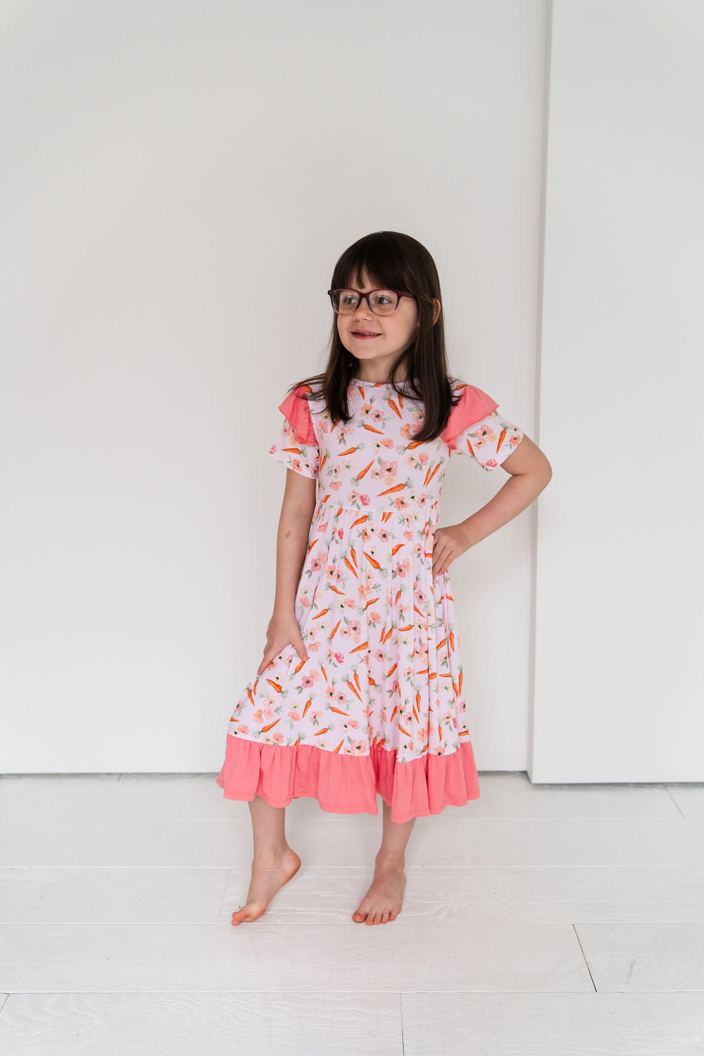 Lillian's Pink Easter Carrots Ruffle Girls Dress