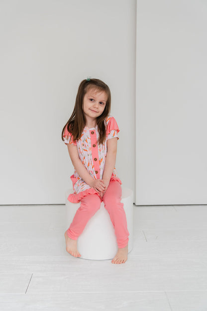 Lillian's Pink Easter Carrots Short Sleeve Peplum + Legging Set