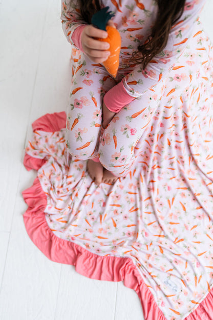 Lillian's Pink Easter Carrots Bamboo Ruffle Toddler Blanket