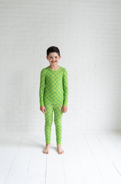 Lime Checkers 2-Piece Pajama Set