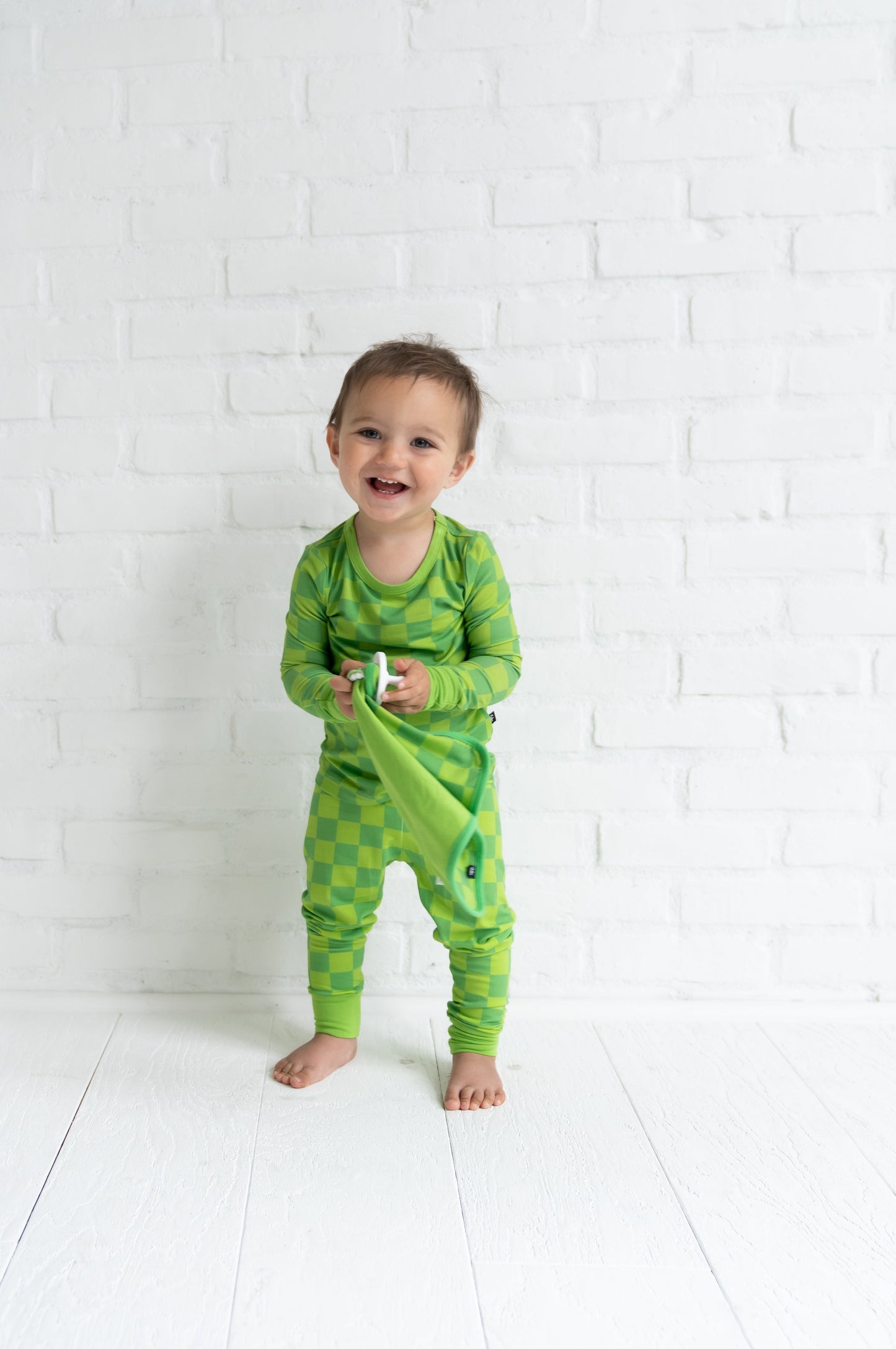 Lime Checkers 2-Piece Pajama Set