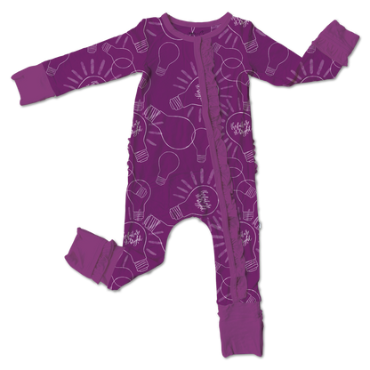 Dylan Purple Bamboo Ruffle Convertible Snap Footie