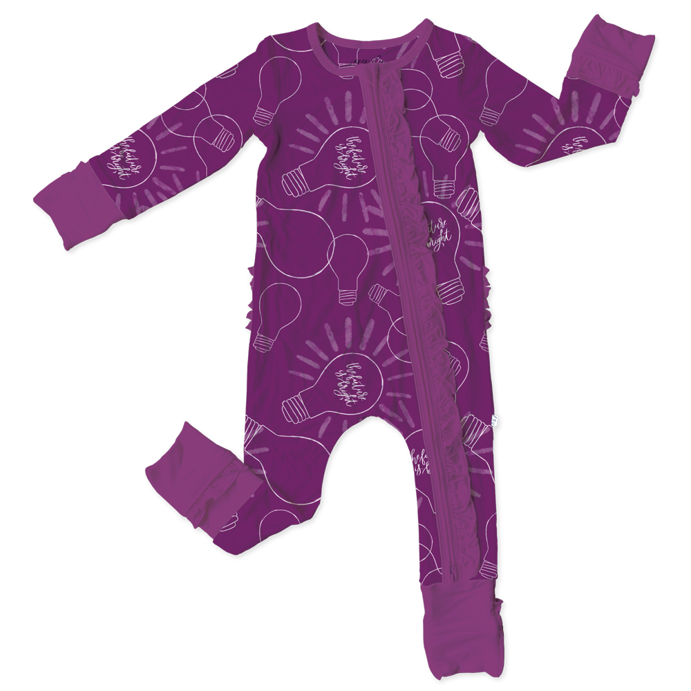 Dylan Purple Bamboo Ruffle Convertible Zipper Footie