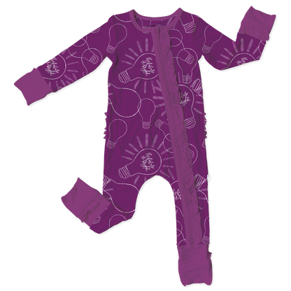 Dylan Purple Bamboo Ruffle Convertible Zipper Footie