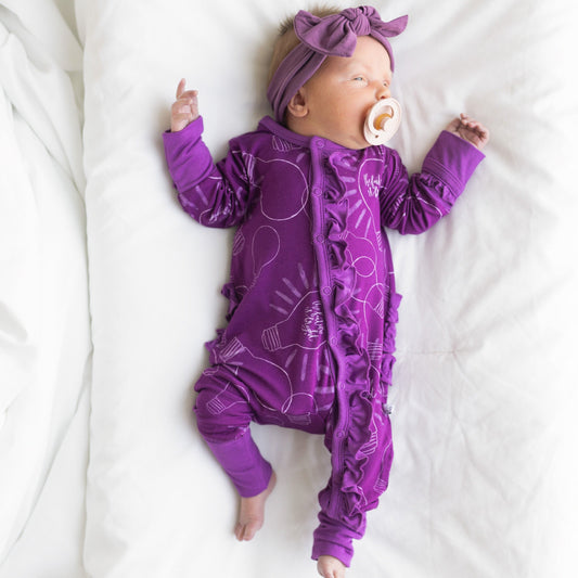 Dylan Purple Bamboo Ruffle Convertible Snap Footie