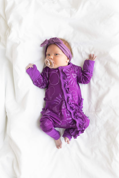 Dylan Purple Bamboo Ruffle Convertible Snap Footie