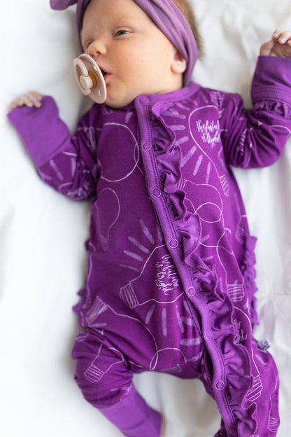 Dylan Purple Bamboo Ruffle Convertible Snap Footie