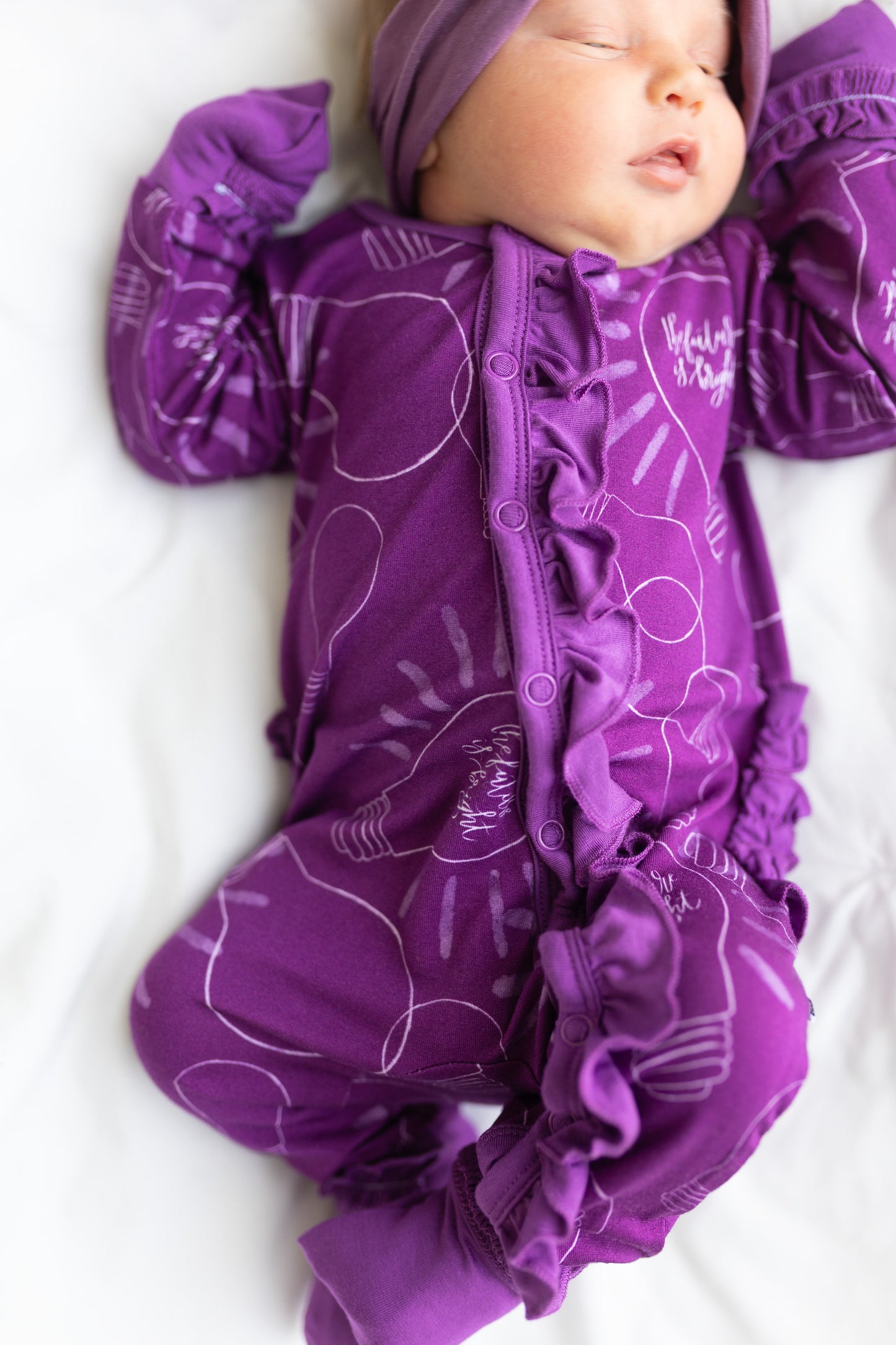 Dylan Purple Bamboo Ruffle Convertible Snap Footie