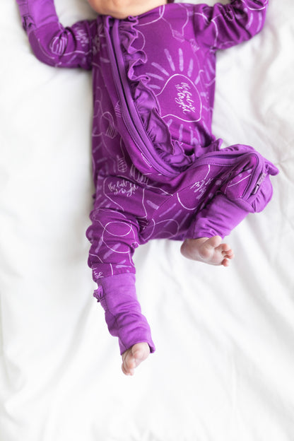 Dylan Purple Bamboo Ruffle Convertible Zipper Footie