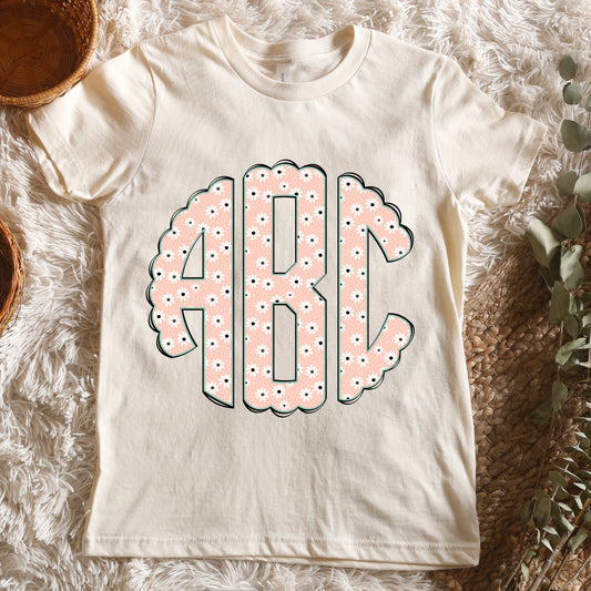 Pink Floral Monogram Kids Tee