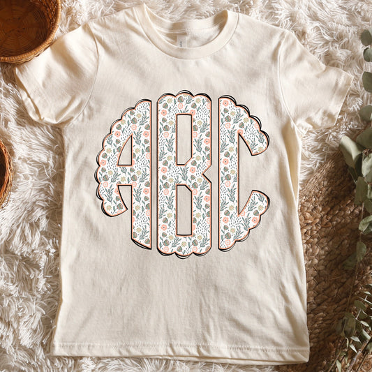 Combo Floral Monogram Kids Tee