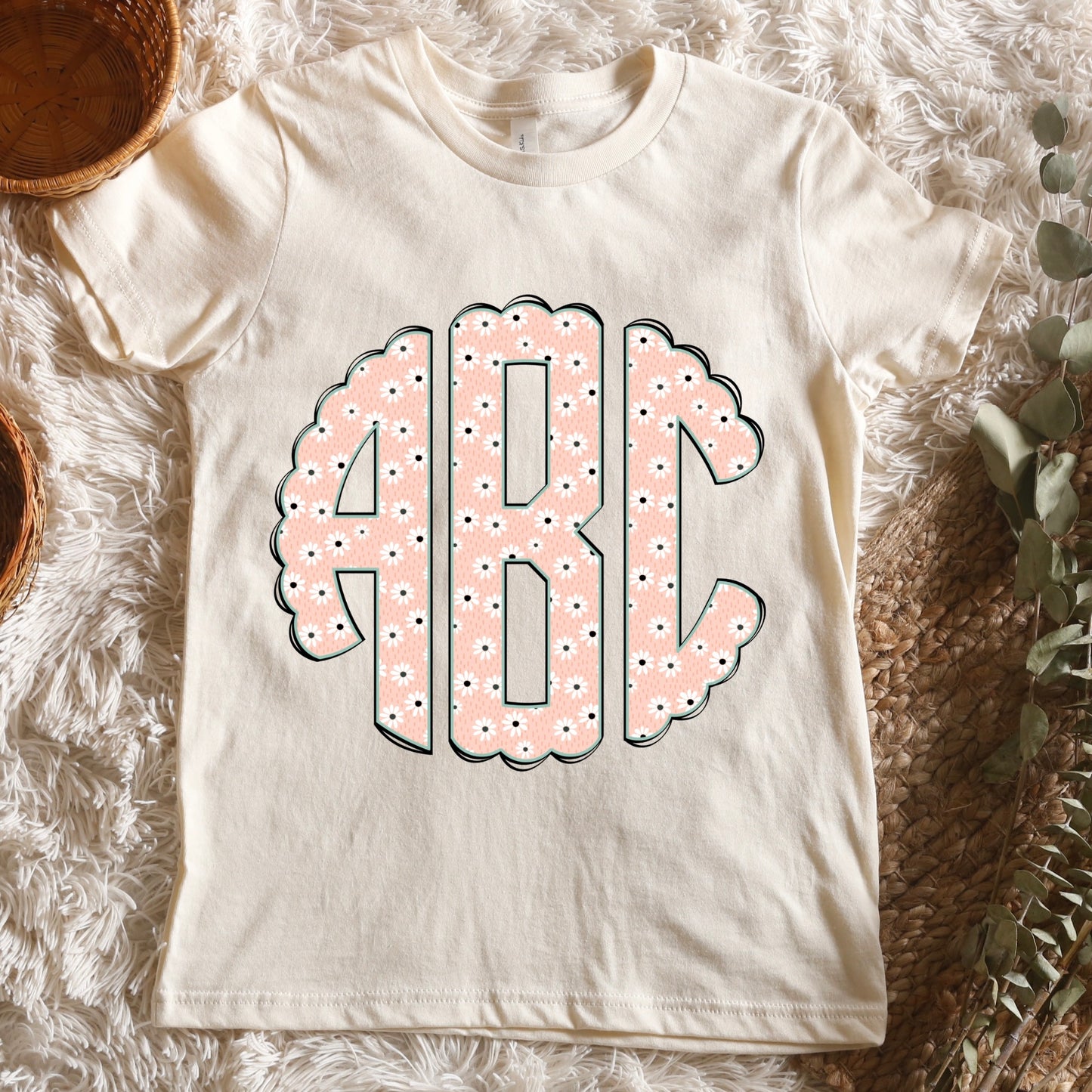 Pink Floral Monogram Tee ADULT