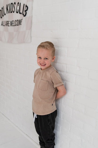 Hazelnut Stonewash Kids Pocket Tee