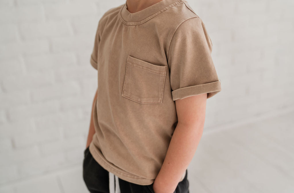 Hazelnut Stonewash Kids Pocket Tee