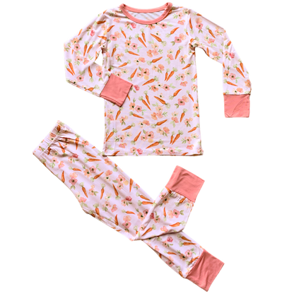 Lillian's Pink Easter Carrots Bamboo 2-Piece Long Sleeve Set