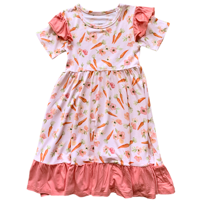 Lillian's Pink Easter Carrots Ruffle Girls Dress