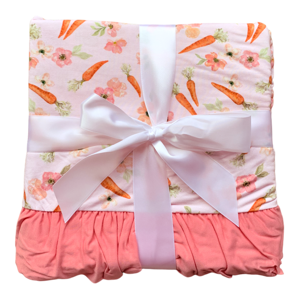 Lillian's Pink Easter Carrots Bamboo Ruffle Toddler Blanket