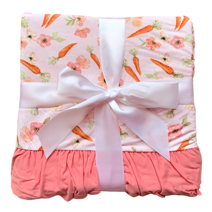 Lillian's Pink Easter Carrots Bamboo Ruffle Toddler Blanket