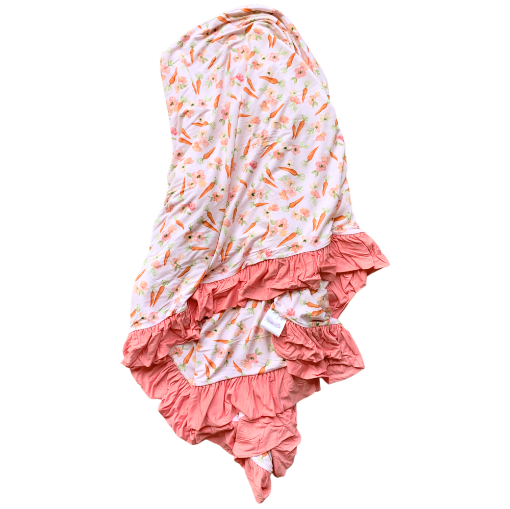 Lillian's Pink Easter Carrots Bamboo Ruffle Toddler Blanket