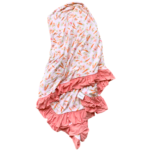 Lillian's Pink Easter Carrots Bamboo Ruffle Toddler Blanket