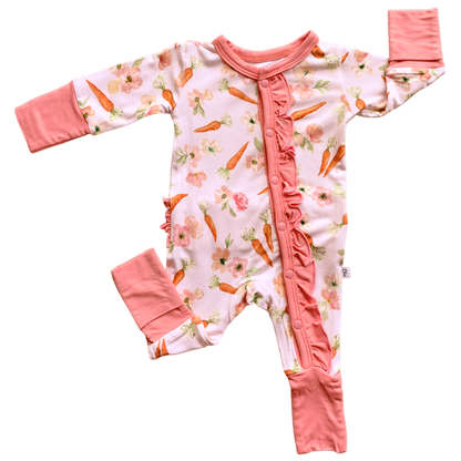 Lillian's Pink Easter Carrots Bamboo Ruffle Convertible Footie