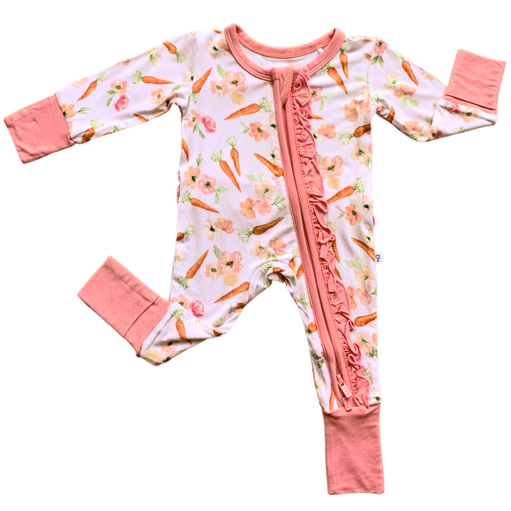 Lillian's Pink Easter Carrots Bamboo Ruffle Convertible Footie