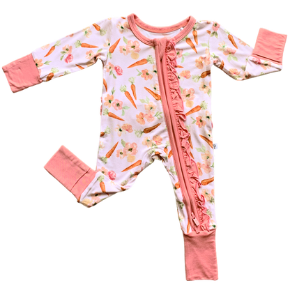 Lillian's Pink Easter Carrots Bamboo Ruffle Convertible Footie