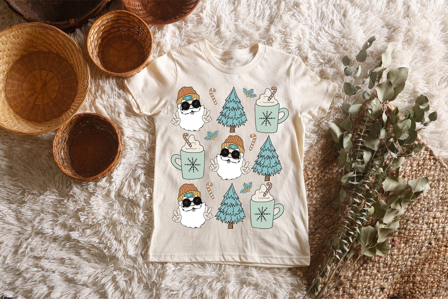 Blue Retro Santa KIDS Tee