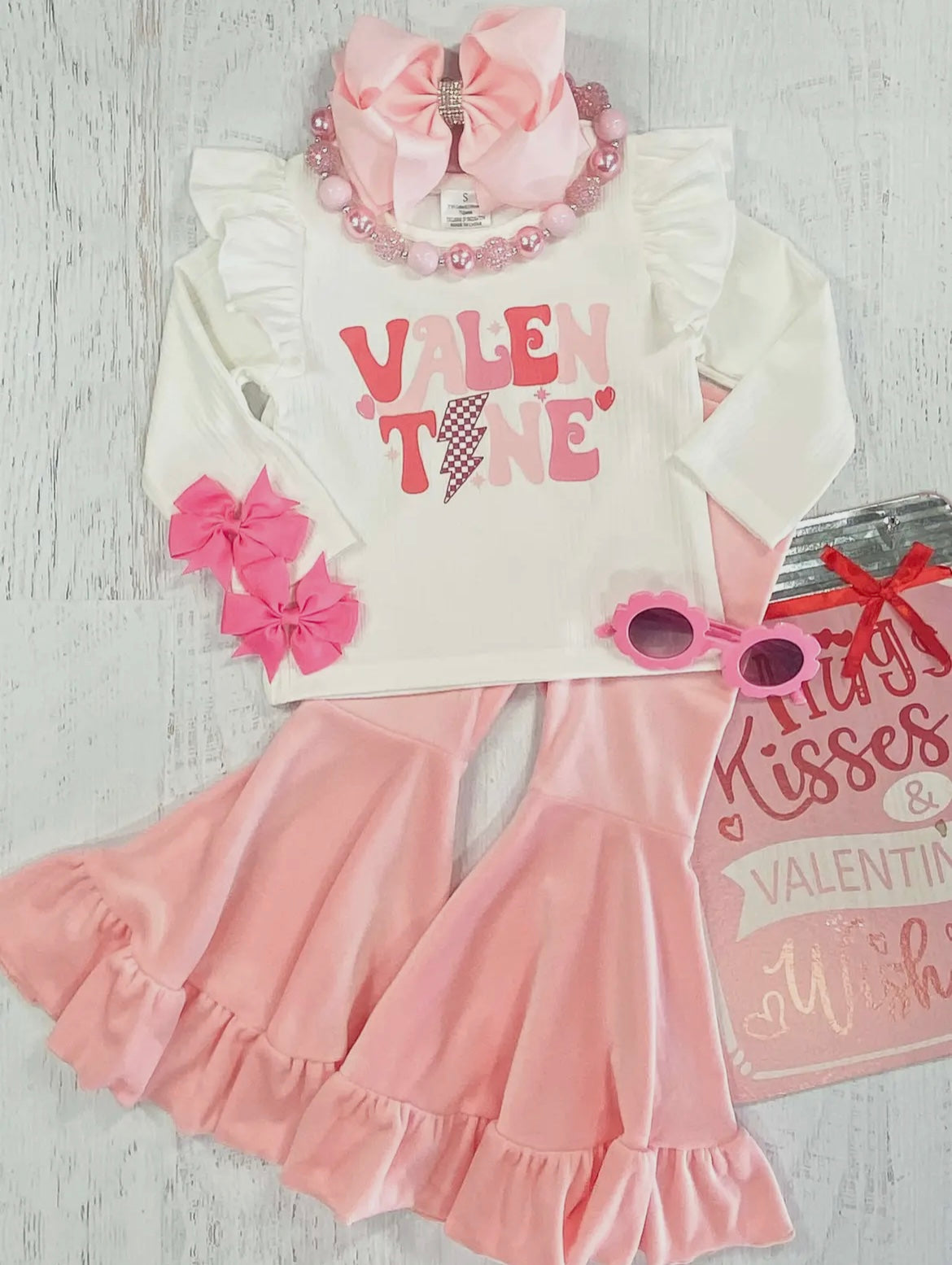 Valentine’s Pink Velvet Bell Bottom Set