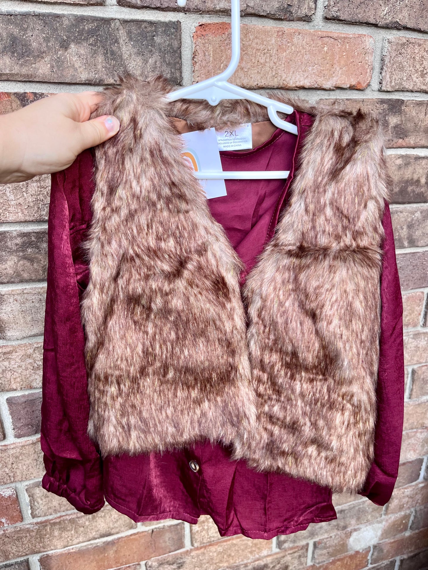 Kids Silky Top W/ Faux Fur Vest