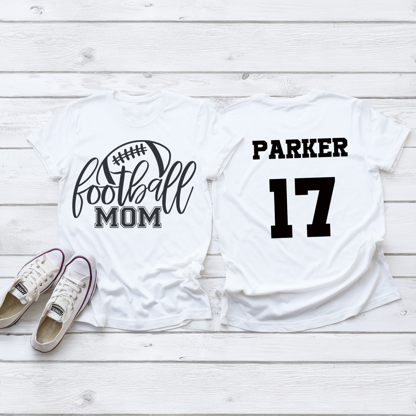 Football Mom With Name 2 Adult Tee