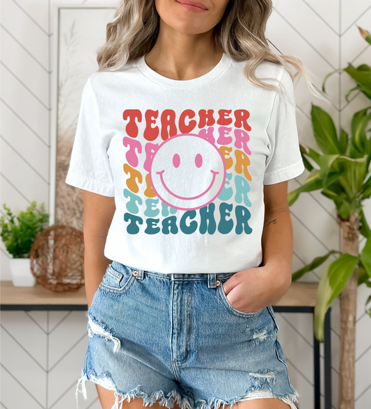 Smile Teacher Repeating Adult Tee