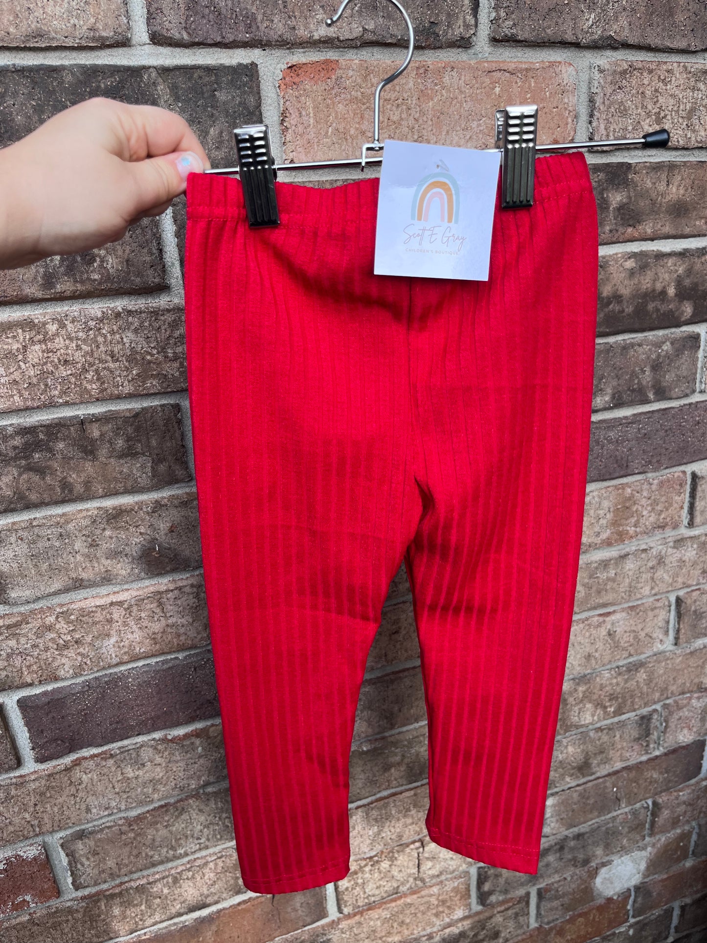 Kids Ribbed Red Leggings