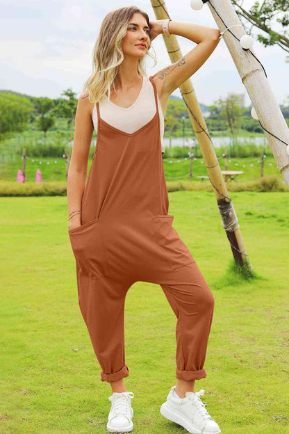 Double Take Full Size Sleeveless V-Neck Pocketed Jumpsuit