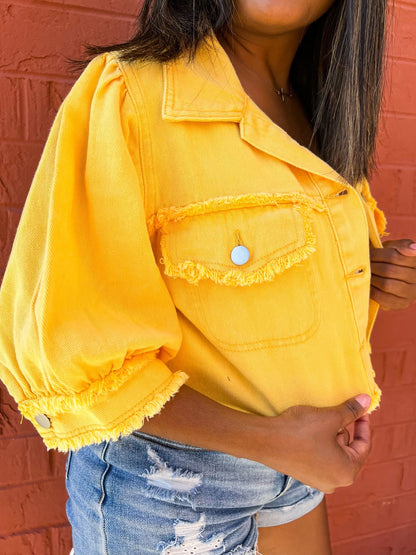 Time to Tailgate | Mustard Cropped Distressed Jacket