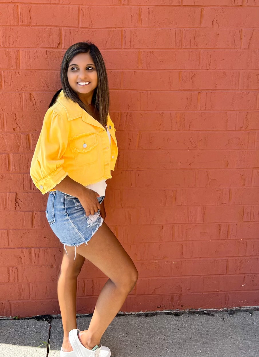 Time to Tailgate | Mustard Cropped Distressed Jacket